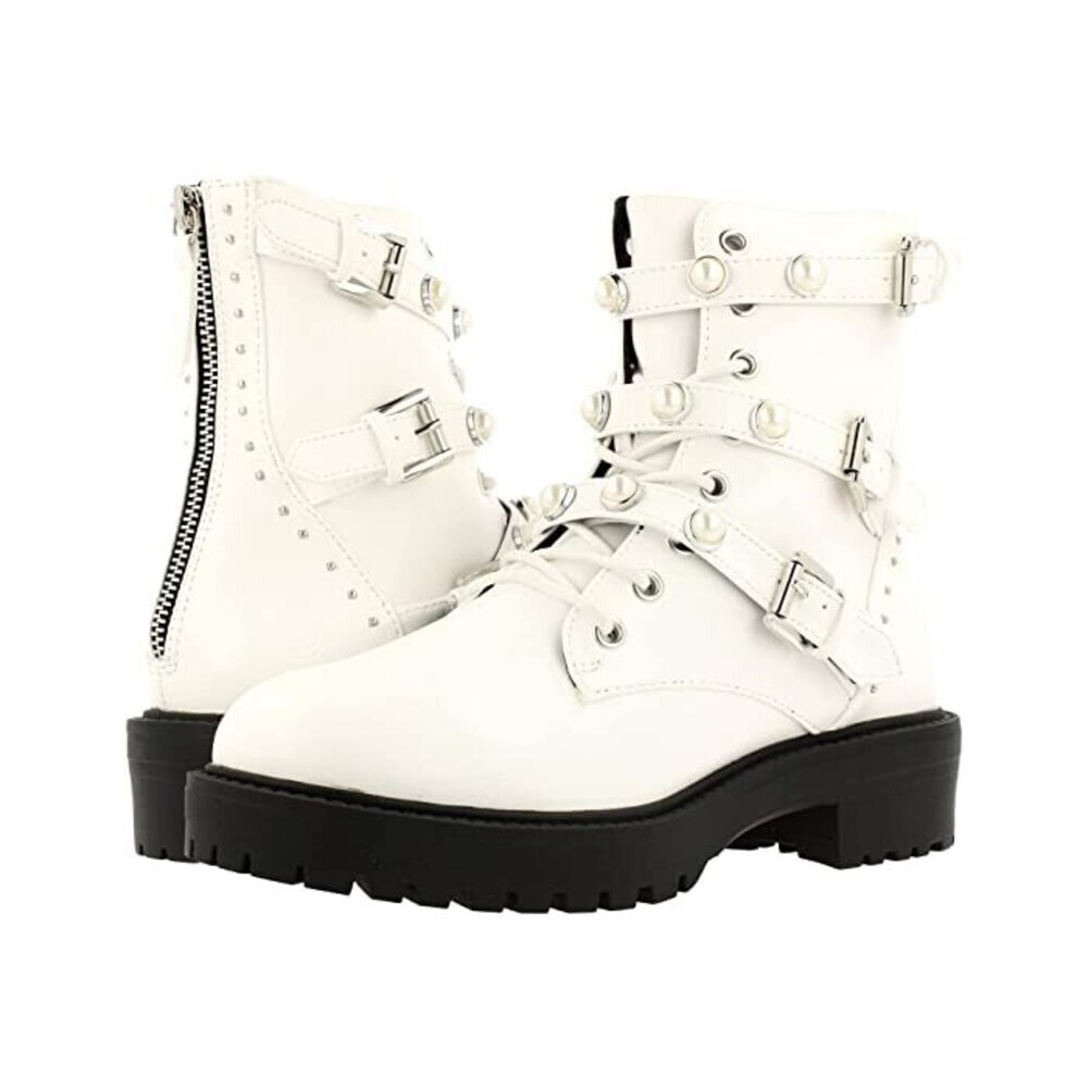 Bullboxer Charlotte Boots Women's US 11 White Ankle Round Toe Combat JOBB166